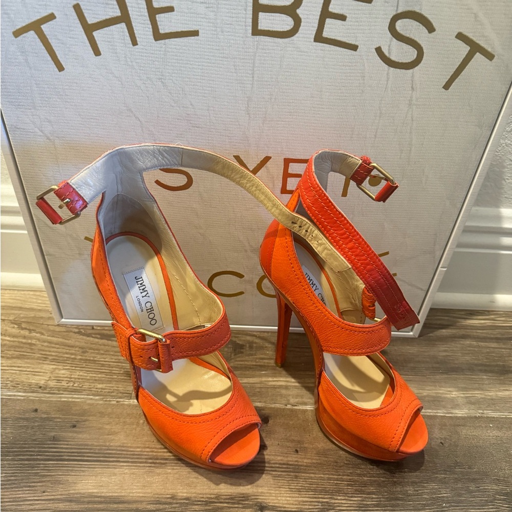 Jimmy Choo orange suede 160 mm platform heels